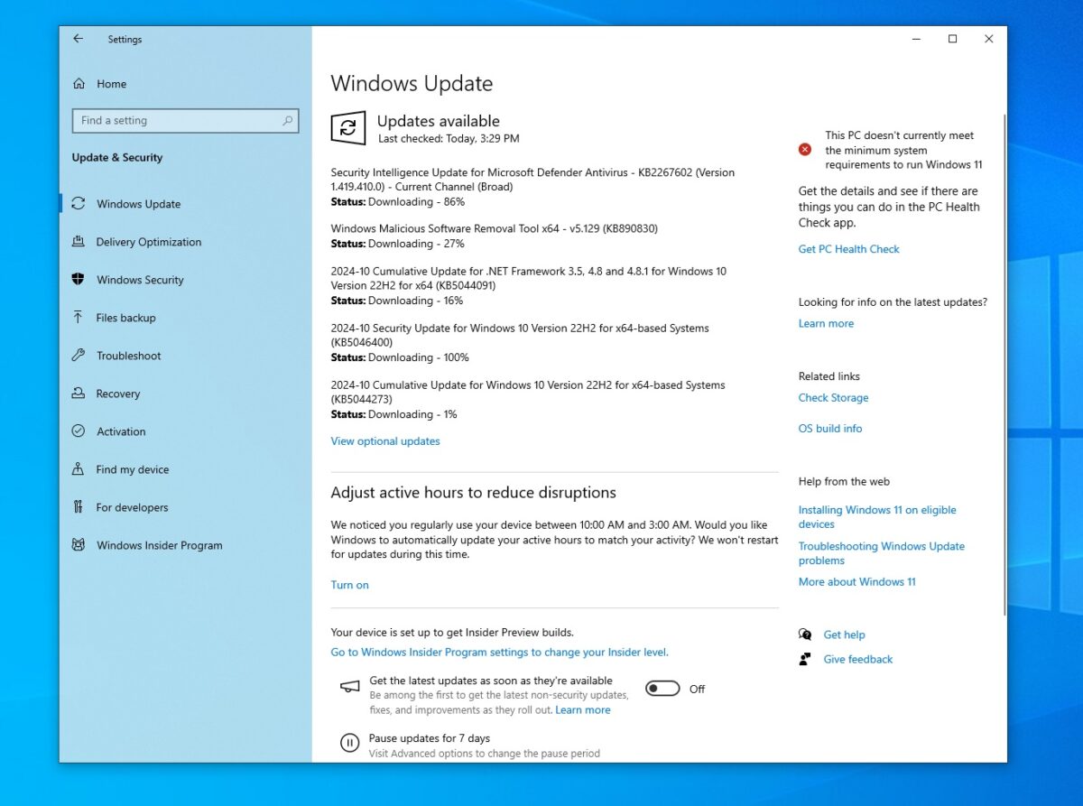 Windows 10 menu démarrer mise à jour update microsoft