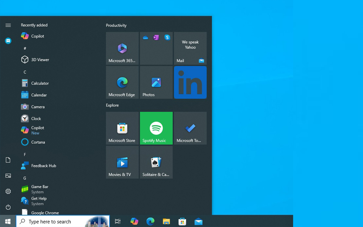 Windows 10 menu démarrer mise à jour update microsoft